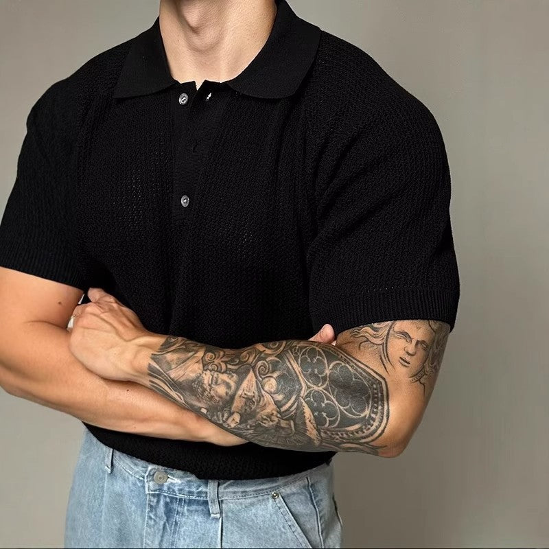 Men's breathable honeycomb-patterned short-sleeved top