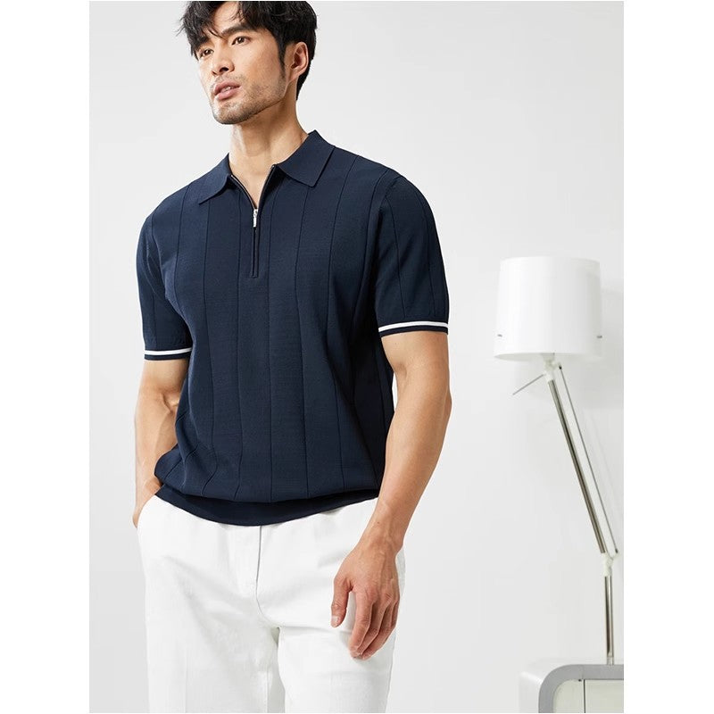 British slim-fit striped knitted short-sleeved top