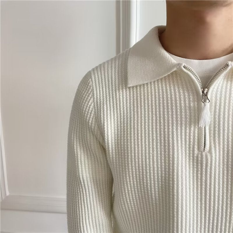 Men's Lapel Half-Zip Knit Sweater