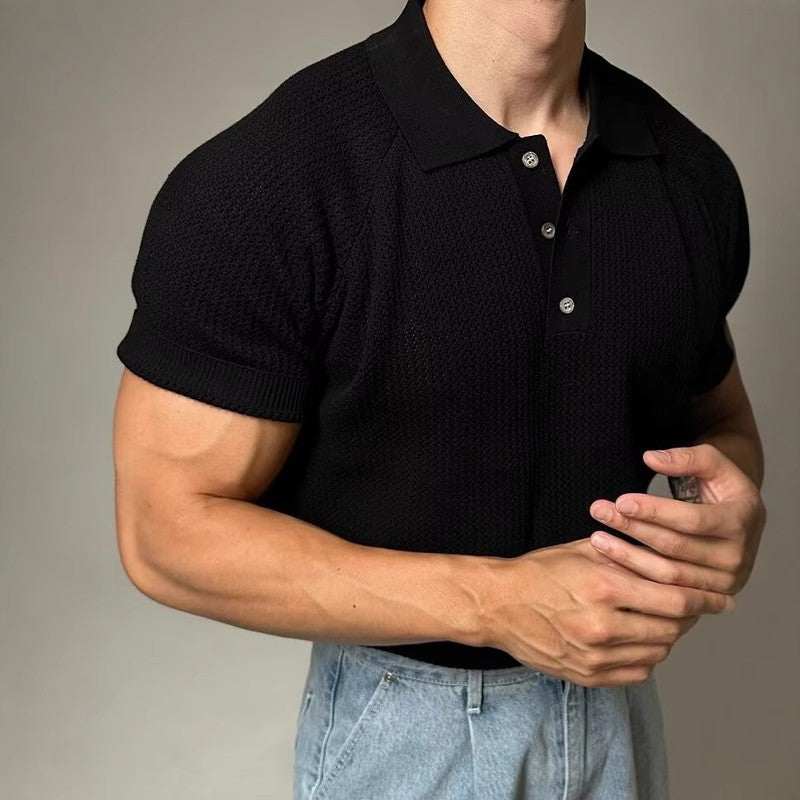Men's breathable honeycomb-patterned short-sleeved top