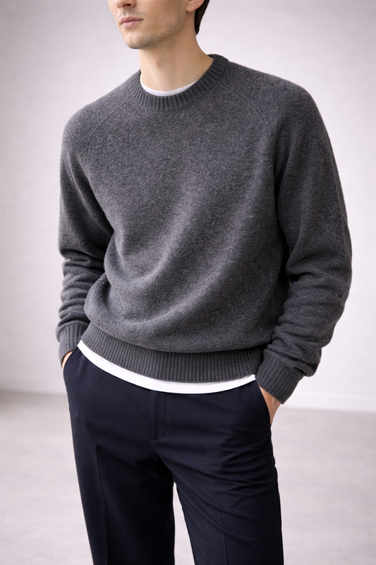 TEXTURED CREW NECK KNIT – GREY