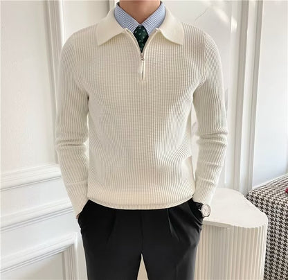 Men's Lapel Half-Zip Knit Sweater
