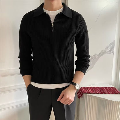 Men's Lapel Half-Zip Knit Sweater