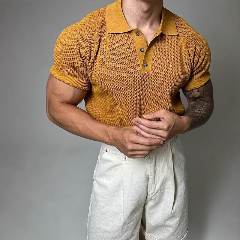 Men's breathable honeycomb-patterned short-sleeved top