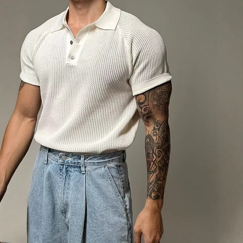 Men's breathable honeycomb-patterned short-sleeved top